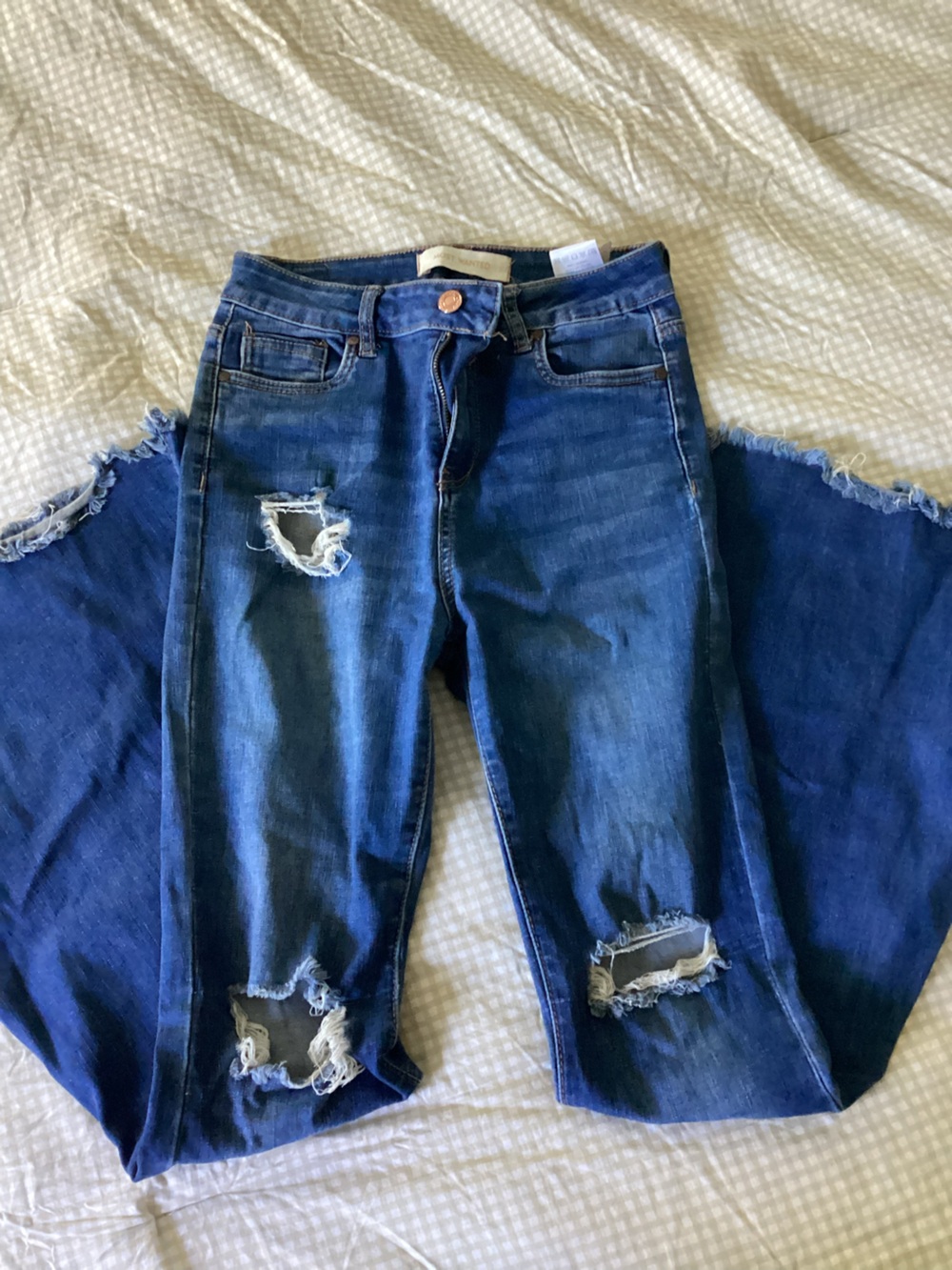 High-Rise Dark Blue Distressed Wide-Leg Jeans for Women